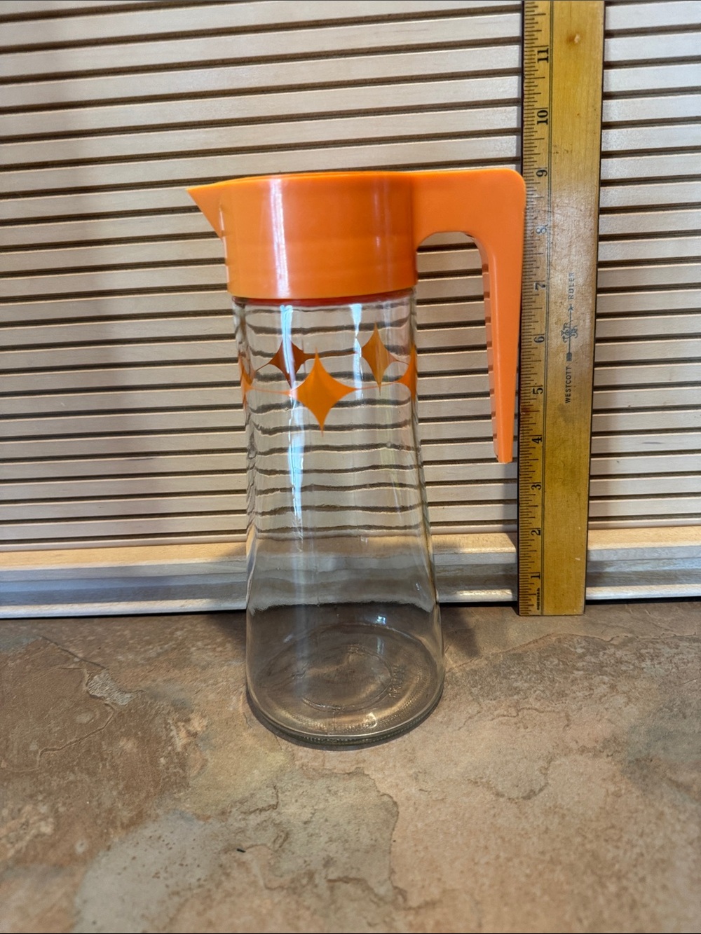 Anchor Hocking Orange-Accent Glass Pitcher with Lid and Handle
